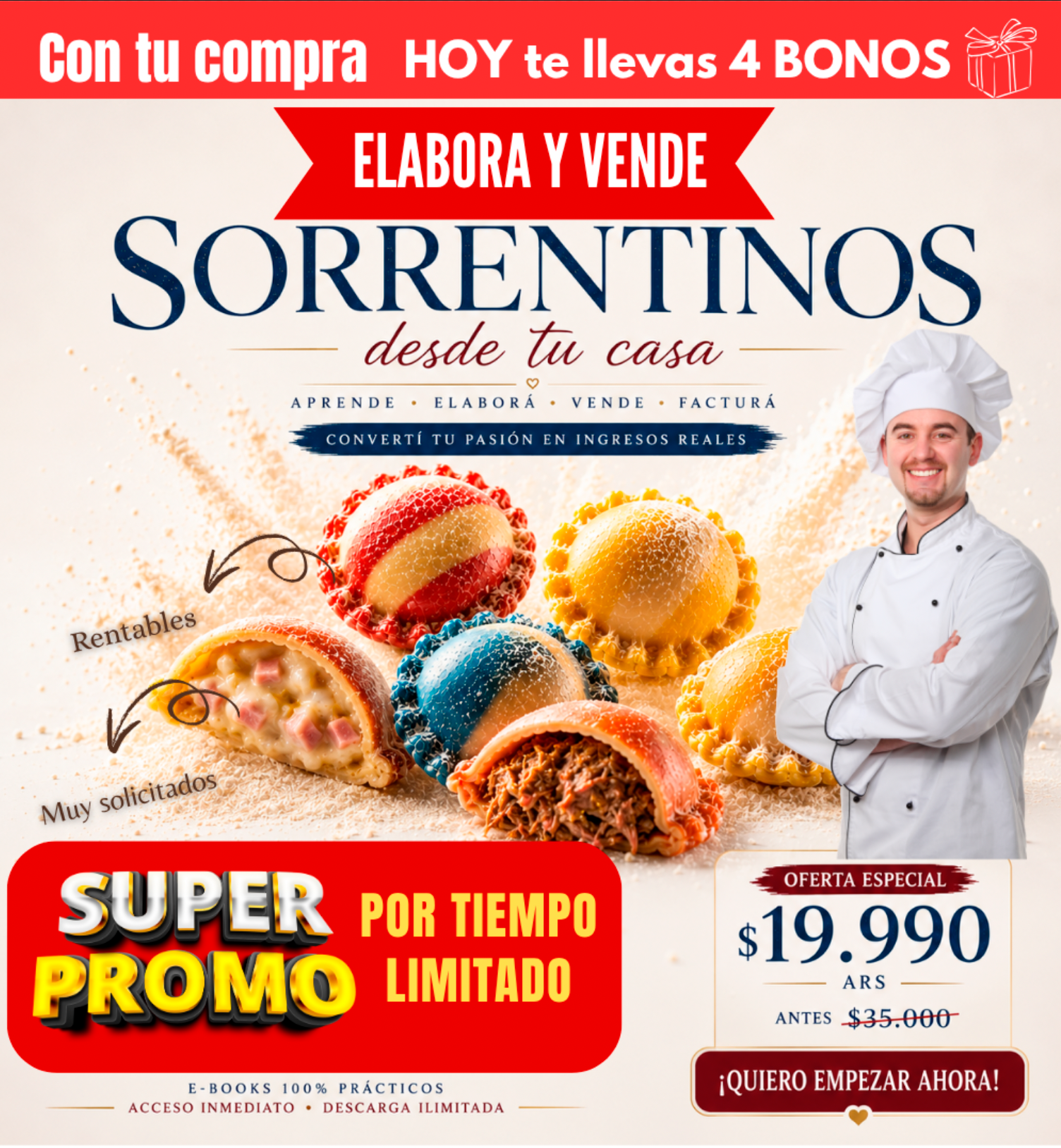 APRENDE A ELABORAR SORRENTINOS GOURMET Y CONVERTÍ TU COCINA EN UN NEGOCIO RENTABLE.