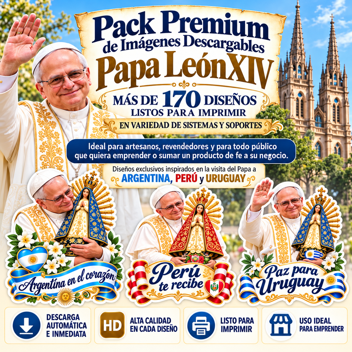 PACK de stickers digitales. DESCARGABLE DEL PAPA LEON XIV ARGENTINA - PERÚ - URUGUAY