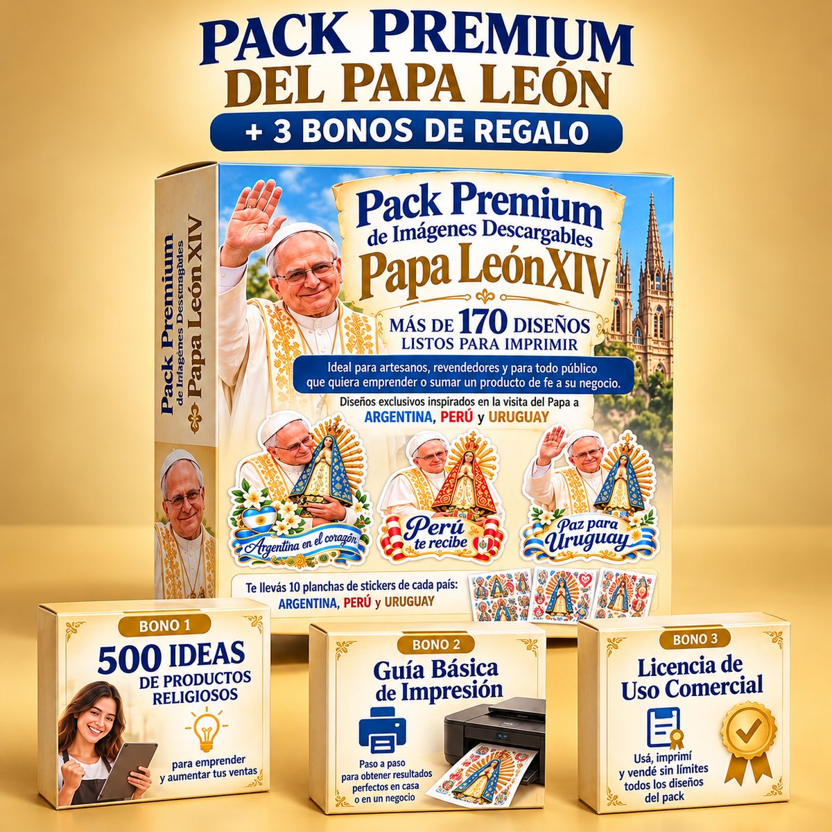 PACK de stickers digitales. DESCARGABLE DEL PAPA LEON XIV ARGENTINA - PERÚ - URUGUAY