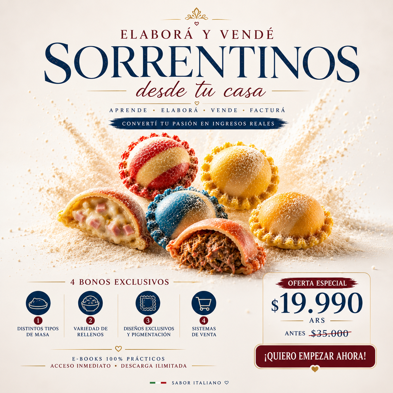 Aprendé a elaborar sorrentinos gourmet y convertí tu cocina en un negocio rentable.